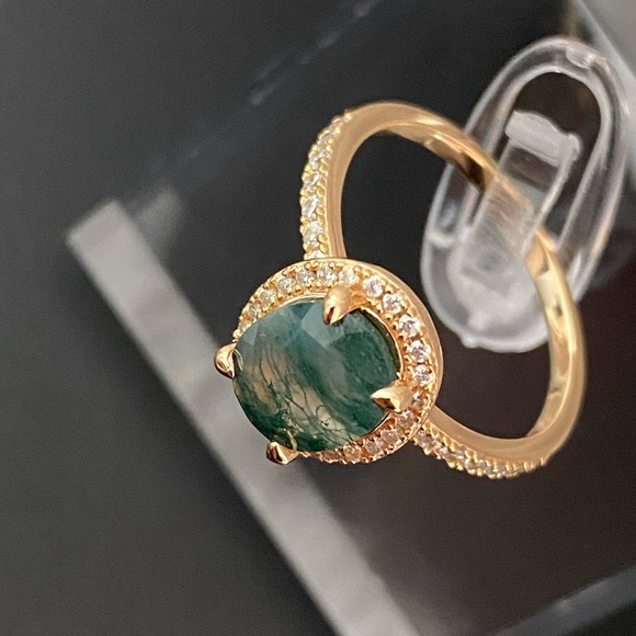 Fine Jewelry 925 Sterling Silver Oval Natural Green Moss Agate Ring - Picture 6 of 11